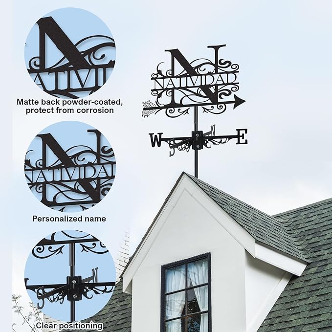 Personalized Monogram Metal Weather Vane, Custom Last Name Weathervane, Wind Direction Indicator, Weather Vanes Roof Mount, Wind Vane Outdoor Decor for Shed Garden Yard Patio, Customized Gifts