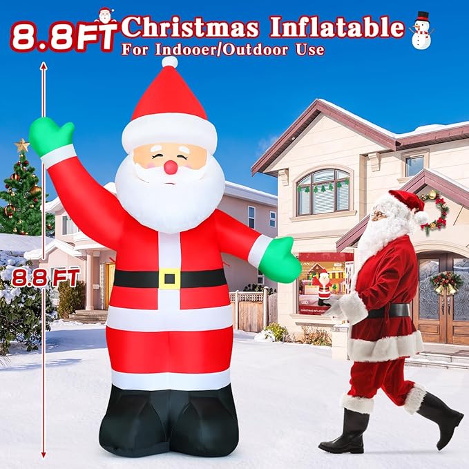 GOOSH 8.8 FT Waving Christmas Inflatables Santa Claus Shaking Hand - Outdoor Santa Christmas Decorations Blow Up Santa for Yard Holiday Party Garden Lawn