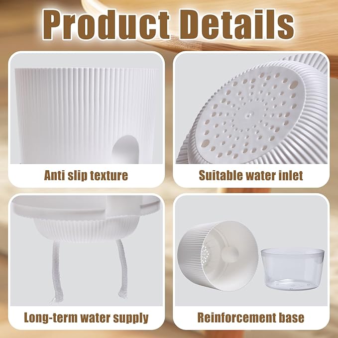 ZXJ 5.5 Inch Self Watering Planter Pots for Indoor Plants - African Violet Pots with Wick Rope - White