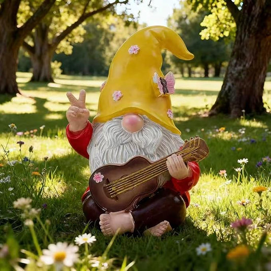 Garden Hippie Gnome Decor Statue,Funny Garden Gnomes with Peace Sign Decor Outdoor ，for House,Lawn,Patio and Porch, Gifts for Friend,Family. (Yellow)