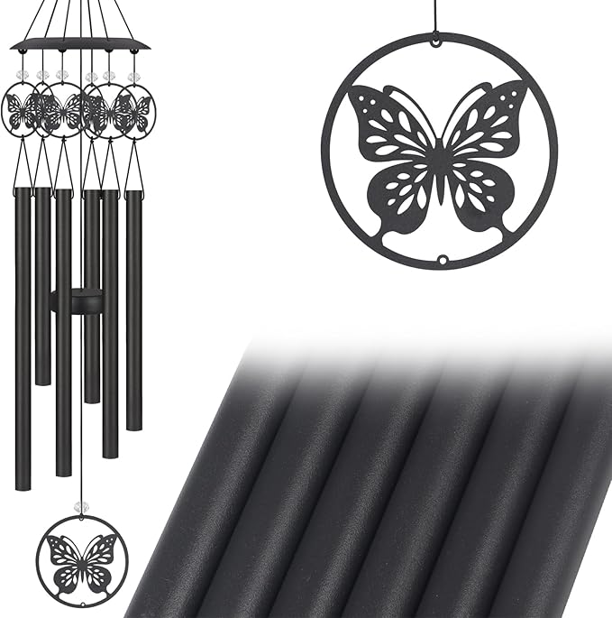 Butterfly Wind Chimes for Outside,Sympathy Garden Decor Gifts for Women Mom and Grandma,Christmas Windchime in Loving Memory Outdoor Decoration for Yard, Patio, Porch, Lawn, Landscape，Halloween
