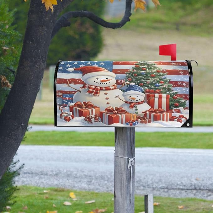 SUABO Mailbox Cover Snowman Christmas Tree Oversize Magnetic Mailbox Covers Wraps for Christmas Home Yard Garden Decor
