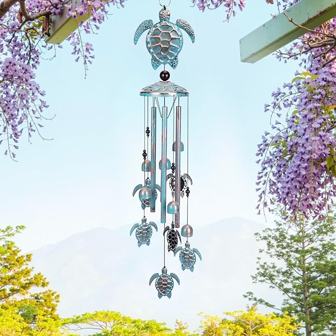 Sea Turtle Wind Chime for Outside, Turtle Gifts for Women Men Mom Grandma, Unique Sea Animal Metal Decorative Windchimes with S Hook Decor for Birthday Home Lawn Patio Porch Backyard Yard Decoration