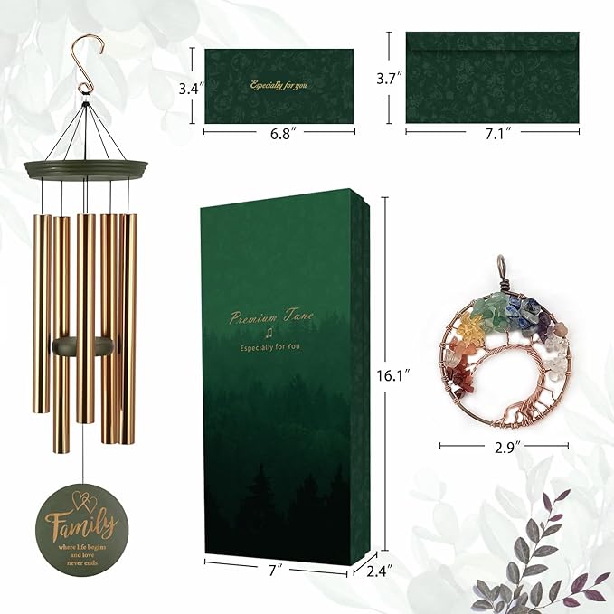 Wind Chimes for Outside, Large Outdoor Windchimes with Engraved Tree of Life, Premium Tuned Metal Chimes for Mother/Grandma, Home & Garden Decor with Soothing Tone