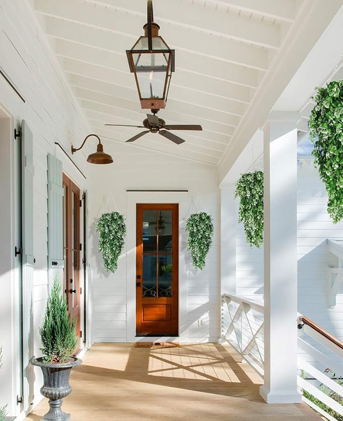 RECUTMS 4 Pack Artificial Plants Hanging Faux Eucalyptus Leaf Greenery Fake Plant for Wall House Room Patio Indoor Outdoor Home Shelf Office Decor (White)