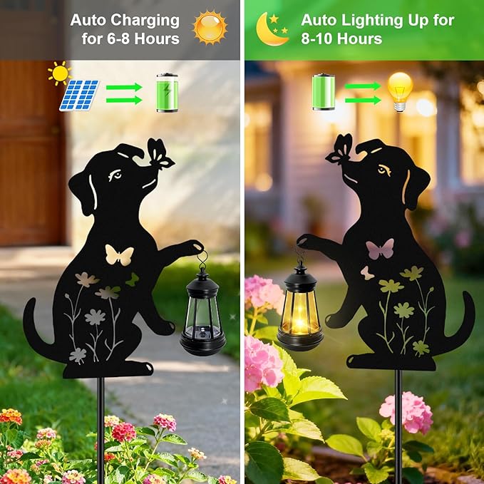 Dog Outdoor Solar Lantern Waterproof, Birthday Gifts for Christmas Women Mom, Solar Hanging Lights Dog Metal Figurine Garden Decor Patio Yard Pathway Backyard Ornaments