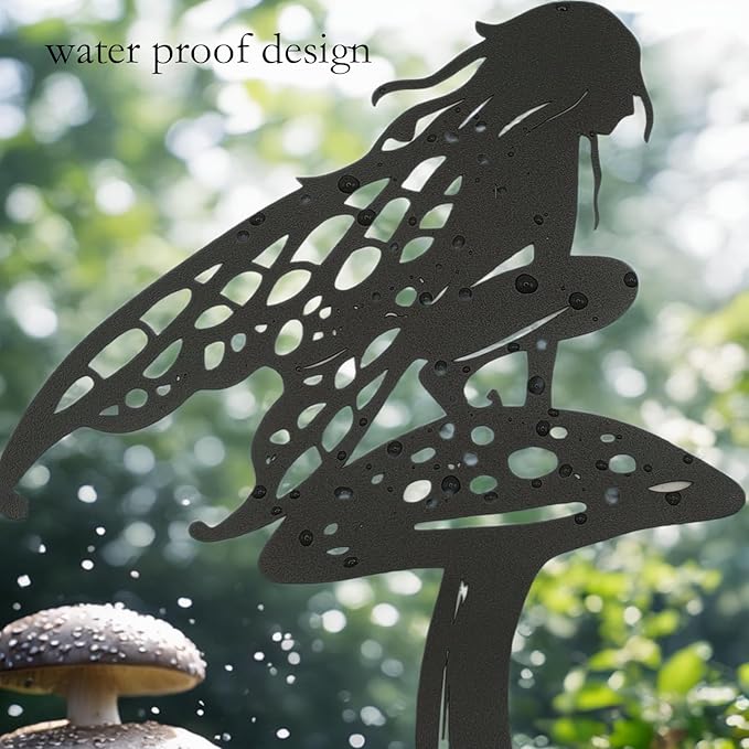 Decorative Garden Stakes Fairy Garden Statues Metal Weather Resistant 3 Piece Outdoor Decorative Set Black (6)