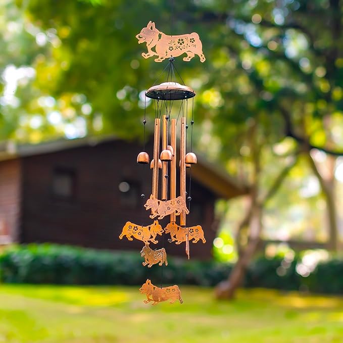 Corgi Dog Wind Chimes Outdoor Dog Gifts for Women Men Mom Gardening Birthday Gifts Metal Memorial WindChimes for Outside/Indoors, Lawn, Patio, Yard Art, Garden Decor, Yard Decorations