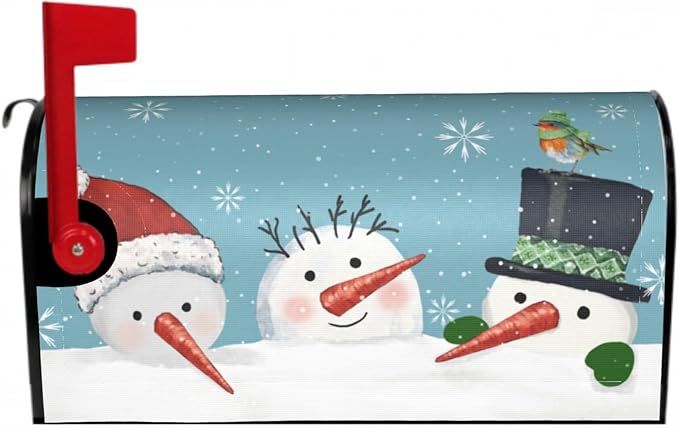 Winter Blue Mailbox Covers Magnetic Standard Size 18 x 21 Inch Snowman Snowflake Bird Letter Box Cover Outdoor Mail Wraps Cover for Garden Home Yard Decor