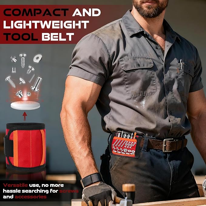 Stocking Stuffers for Men, Magnetic Wristband with 15 Powerful Magnets, Hands-Free Tool Holder for Screws, Nails, Bits, Adjustable & Breathable - Ideal Christmas Gift for Dad, Husband