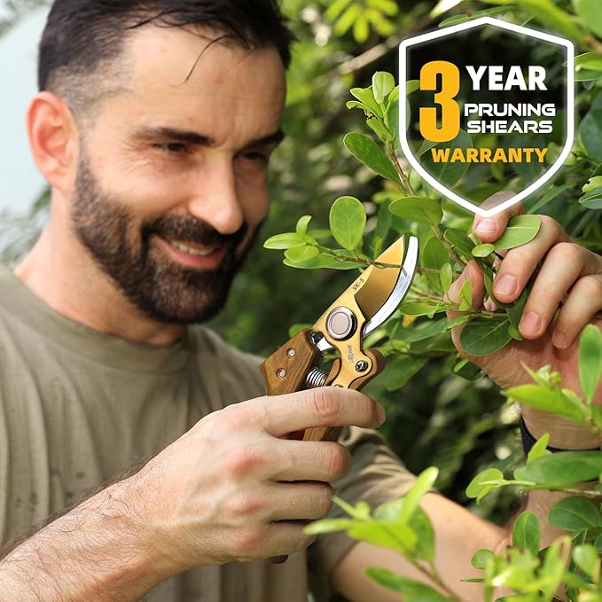 8.5" Professional Bypass Pruning Shears – Heavy Duty Garden Scissors & Clippers for Wood & Tree Trimming, Ultra Sharp SK5 Blade, Ergonomic Handle, Perfect Gardening Gift, 2025 Wood-Like Finish