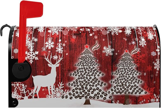 Christmas Mailbox Cover Christmas Tree Winter Snowflake Pine Mailbox Wrap Poinsettia Christmas Tree Wood White Snow Letter Post Box Cover Decorative for Garden Yard Home 21x18 in