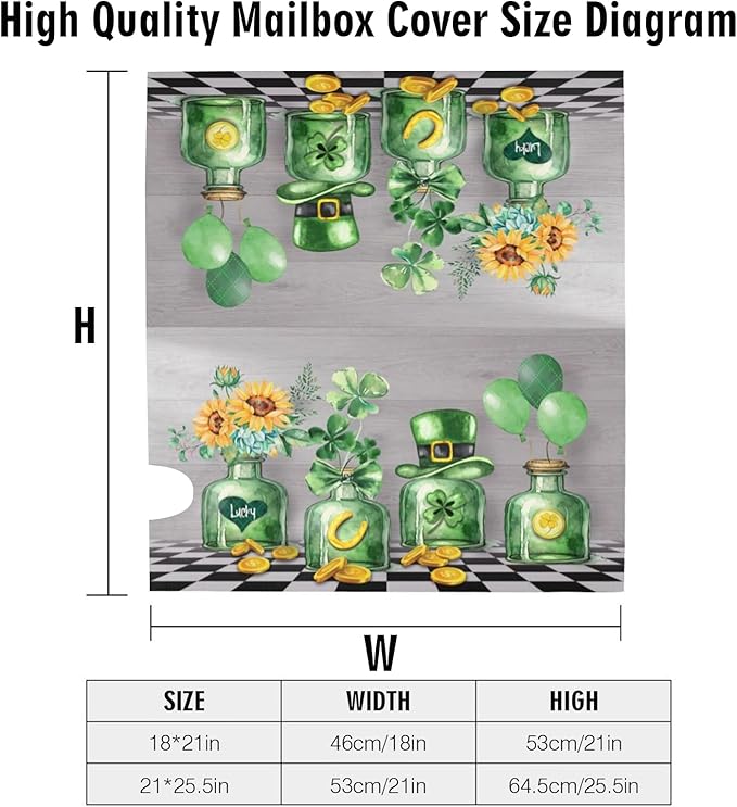 Irish St. Patrick's Day Shamrock Mailbox Cover, Green Clover Bottle Magnetic Mailbox Cover, 21x18 in Sunflower Hat Balloon Mailbox Wrap Decorative for Garden Yard Home