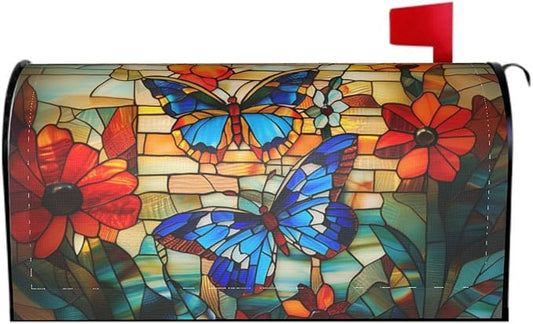 Giwawa Stained Glass Butterfly Mailbox Cover Fall Mailbox Covers Magnetic Large Autumn Mail Box Covers Oversized 25.5 x 21 Thanksgiving Decorations Outdoor Welcome Mailbox Wrap