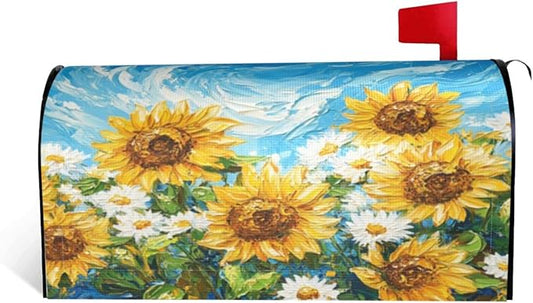 Mailbox Covers Sunflower Daisy Flower Art Magnetic Letter Post Box Cover Standard Size 21 x 18 Inch Garden Yard Home Decorative
