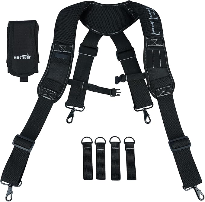 MELOTOUGH Work Belt Suspender Tool Belt Suspenders Bag Suspenders for Men Heavy Duty with Gel Shoulder Pad Detachable Phone Holder for Construction/Electrician/Contractor/Carpenter