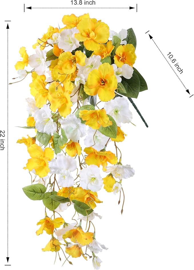 Artificial Hibiscus Fake Hanging Flowers Plants for Outdoors Spring Decoration, 2pcs Faux Silk Outside Hibiscus Long Trailing Vines Realistic UV Resistant for Front Door Planter Porch Patio Yard, Mix