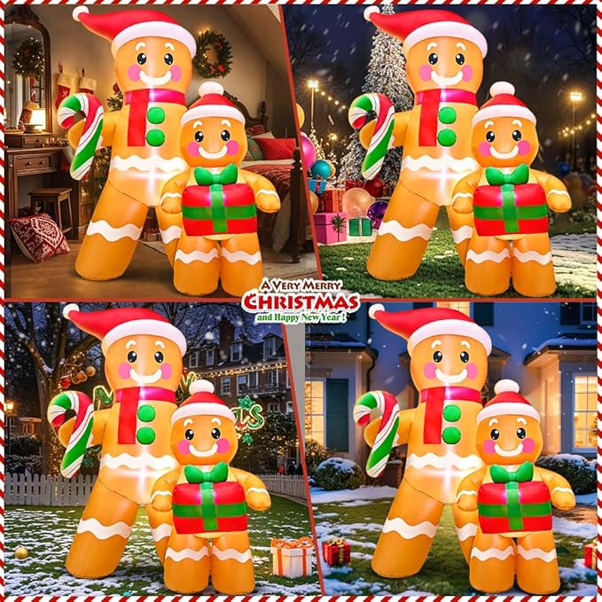 5FT Christmas Inflatables Outdoor Decorations Inflatable Gingerbread, Built in LED Lights Blow up Yard Decorations for Xmas Holiday Party Indoor Garden Lawn Décor