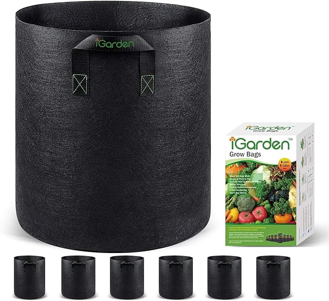 Grow Bags Tall, 5 Gallon Grow Pots 6 Pack with Handles, Heavy Duty 280G Thickened Nonwoven Fabric Plant Bag for Vegetables, Black