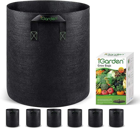Grow Bags Tall, 5 Gallon Grow Pots 6 Pack with Handles, Heavy Duty 280G Thickened Nonwoven Fabric Plant Bag for Vegetables, Black