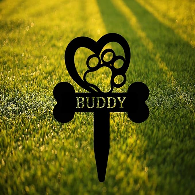 Personalized Custom Dog Memorial Sign, Outdoor Grave Marker with Dog Paw, Heart & Claw Design, Pet Sympathy Gift