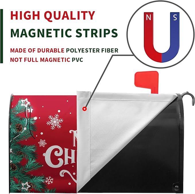Merry Christmas Mailbox Cover Xmas Trees Magnetic Mailbox Covers Poinsettia Winter Snowflake Letter Post Box Cover Standard Size 21 * 18 Inch Christmas Yard Home New Year Holiday Decorative