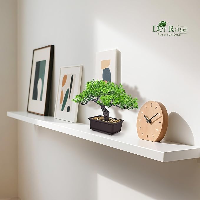 Der Rose 8'' Artificial Bonsai Tree Small Fake Potted Plants for Mens Zen Japanese Home Office Desk Bathroom Shelf Decor Indoor