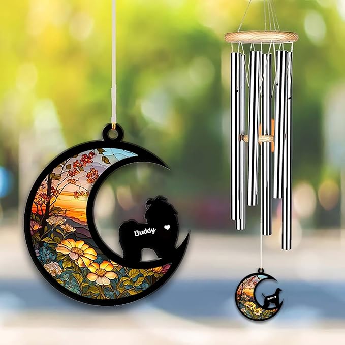 Shih Tzu Sun Catcher Wind Chime, Custom Sunflower Suncatcher Dog Memorial Wind Chime, Dog Loss Gift, Dog Sympathy Gift, Pet Loss Suncatcher, Outdoor Garden Decor