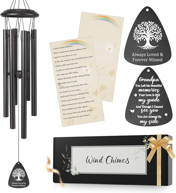 Memorial Gifts for Loss of Grandpa, 25''Memorial Wind Chimes of Sympathy Gifts for Loss of Grandpa,Condolence/Bereavement/Remembrance Gift,Windchimes in Memory,Funeral Decor for Garden Outside,Black