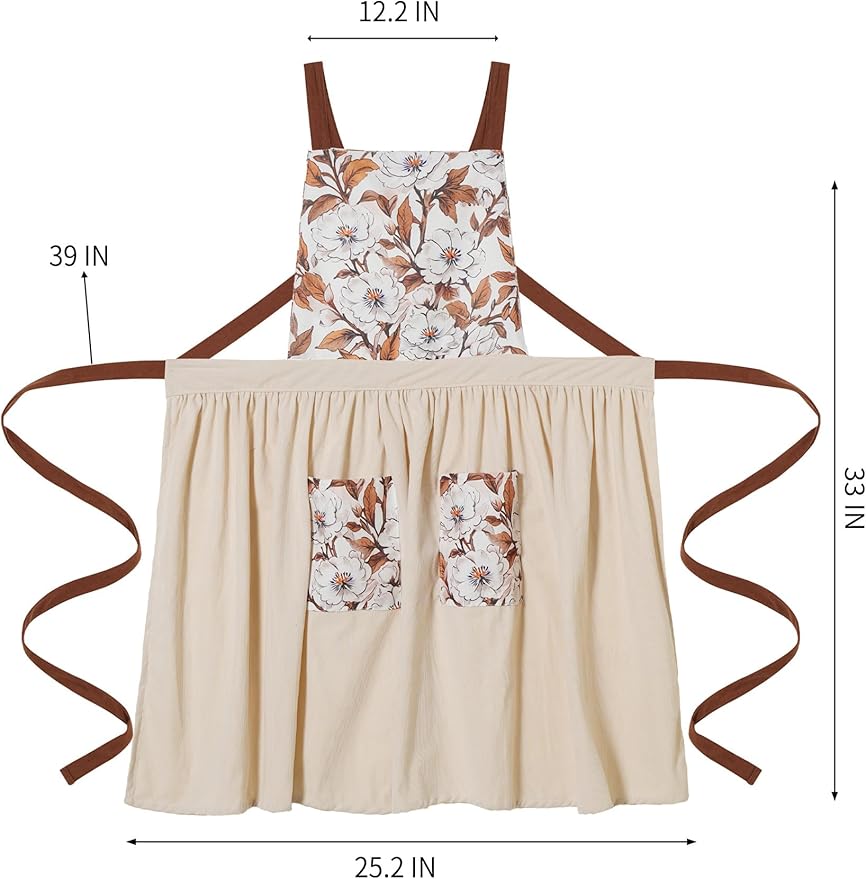 Vintage Pinafore Apron Dress for Women with Pockets Cute Floral Chef Aprons for Kitchen Cooking Baking Gardening