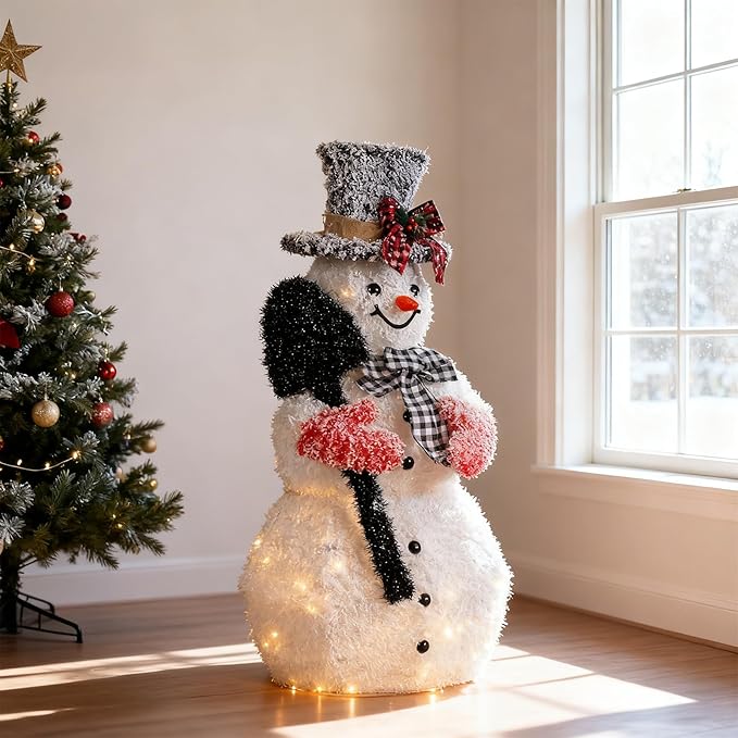 VINGLI 3FT Lighted Snowman Christmas Decorations Outdoor Indoor, Prelit LED Outdoor Christmas Yard Snowman Decor for Lawn Garden Patio Pathway Front Porch Home Holiday Winter Xmas Party Display