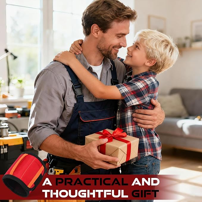 Stocking Stuffers for Men, Magnetic Wristband with 15 Powerful Magnets, Hands-Free Tool Holder for Screws, Nails, Bits, Adjustable & Breathable - Ideal Christmas Gift for Dad, Husband