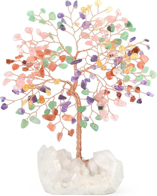 Gemstone Crystal Tree of Life,Quartz Cluster Base,Bonsai Money Tree Feng Shui Decor,Chakra Healing Crystals Positive Enegy-Good Luck Gift 5.5-6.3 Inches