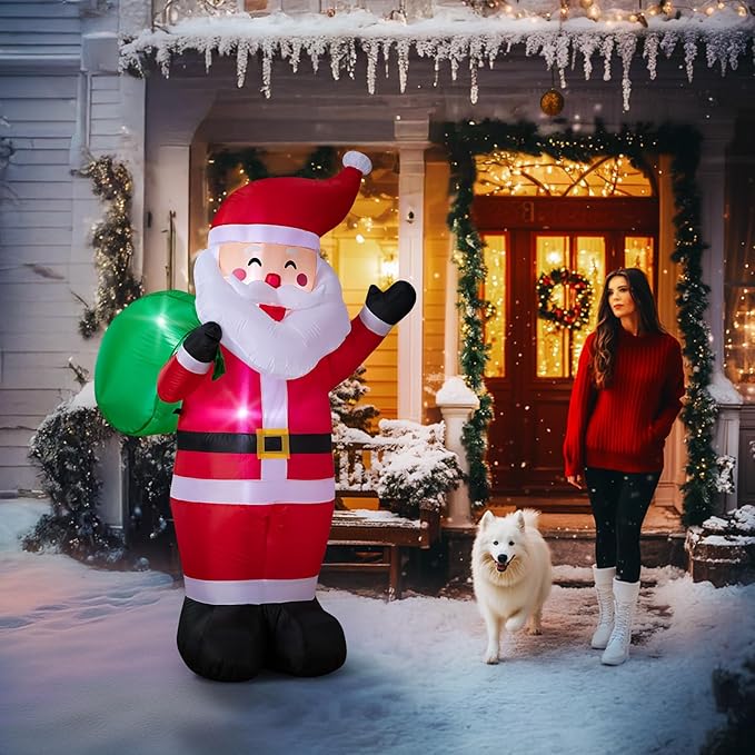 6FT Christmas Inflatable Santa Outdoor Decoration, Blow up Santa Claus Carrying Gift Sack Yard Decoration, Large Inflatable Santa Decor for Xmas Holiday Garden Lawn Patio