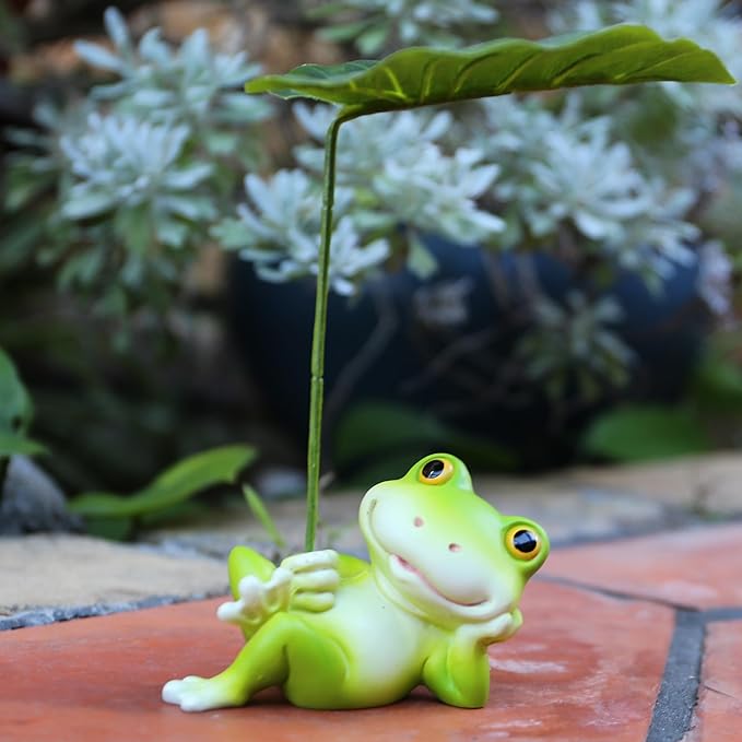 Outdoor Frog Statue 6.1in,Frog Under The Lotus Leaf Statue,Outdoor or Home Decor,Easter Decor