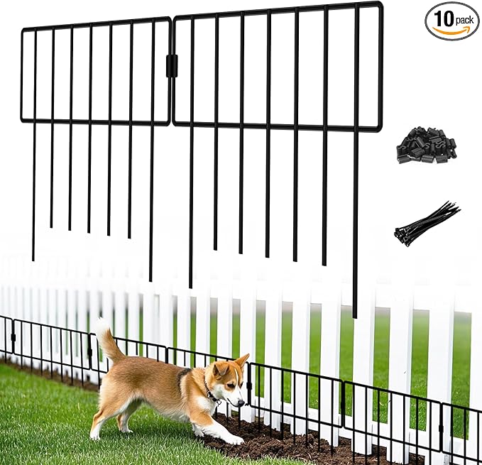 10 Panels Garden Fence Animal Barrier, No Dig Dog Fence Outdoor for Yard, 13in(H) x 10ft(L) Metal Small Garden Fencing for Dogs Pet Rabbits Defense, Bottom Border for Yard Patio