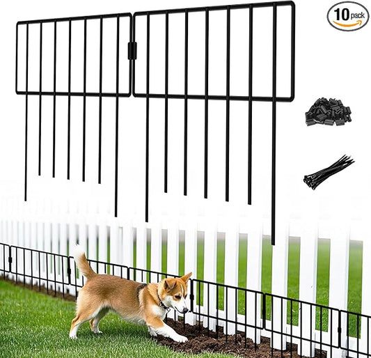 10 Panels Garden Fence Animal Barrier, No Dig Dog Fence Outdoor for Yard, 13in(H) x 10ft(L) Metal Small Garden Fencing for Dogs Pet Rabbits Defense, Bottom Border for Yard Patio