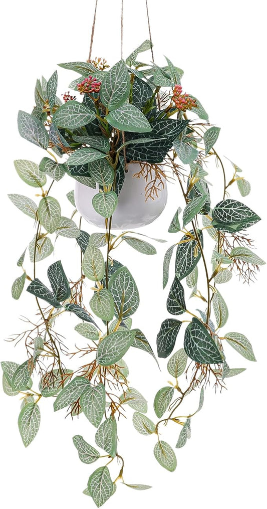 Fake Hanging Plant with Pot Small Artificial Hanging Potted Plants Indoor Decor Faux Greenery Hanging Vines for Wall Home Office Bathroom Kitchen Farmhouse Decoration