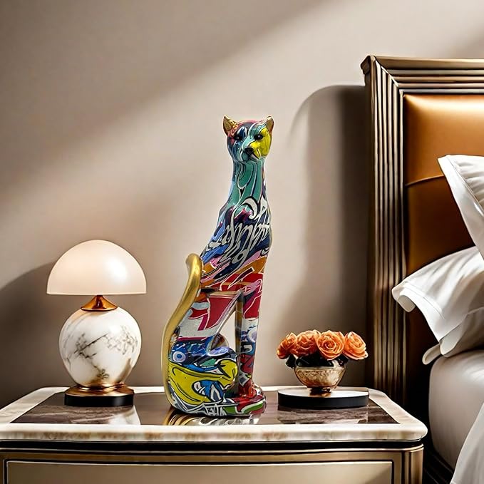 Colorful Leopard Statue Art Figurine Sculpture Collectible Gifts for Leopard Lover Office Home Decor Desk Accessories Decoration Garden Figurines Outdoor Decor (Color A)