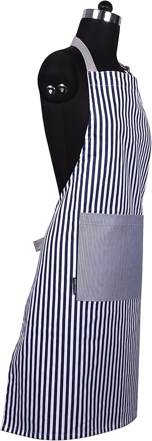 AMOUR INFINI Cotton Aprons for Women with Pockets Adjustable Strap and Waist Ties Washable Printed Aprons for Baking, Cooking, Gardening (27.5 x 33 Inches - Blue)