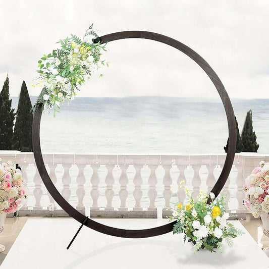 Efavormart 7.4ft Dark Brown Wood DIY Round Wedding Arch Backdrop Stand, Rustic Photo Backdrop Stand