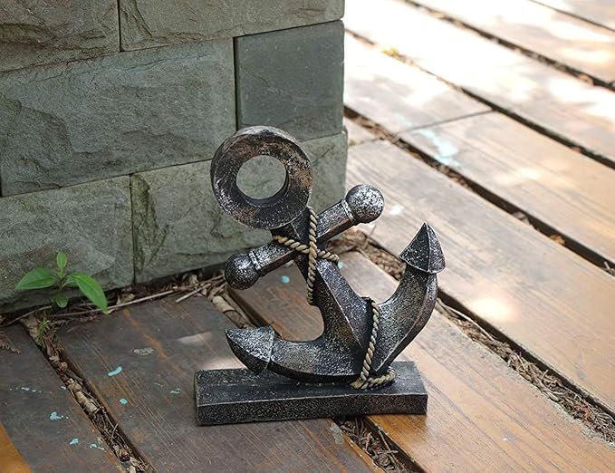 H&W Resin Anchor Figurine 8.5 "H, Nautical Décor, Anchor Model Statue Ornament for Home Garden Bar, Indoor Outdoor Tabletop Decoration, Antique Boat Anchor Mediterranean Style（Yellow）