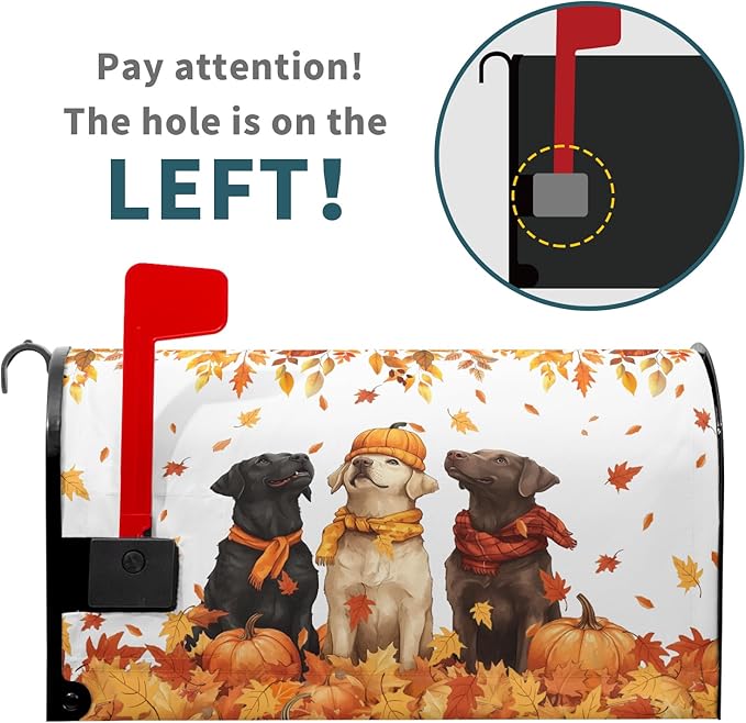 Fall Dog Mailbox Cover Magnetic Large Size Autumn Themed Pumpkins Maple Leaves Puppy Print Mailbox Wrap Letter Post Cover 25.5x21Inch for Garden Yard Outside Outdoor Seasonal Decor