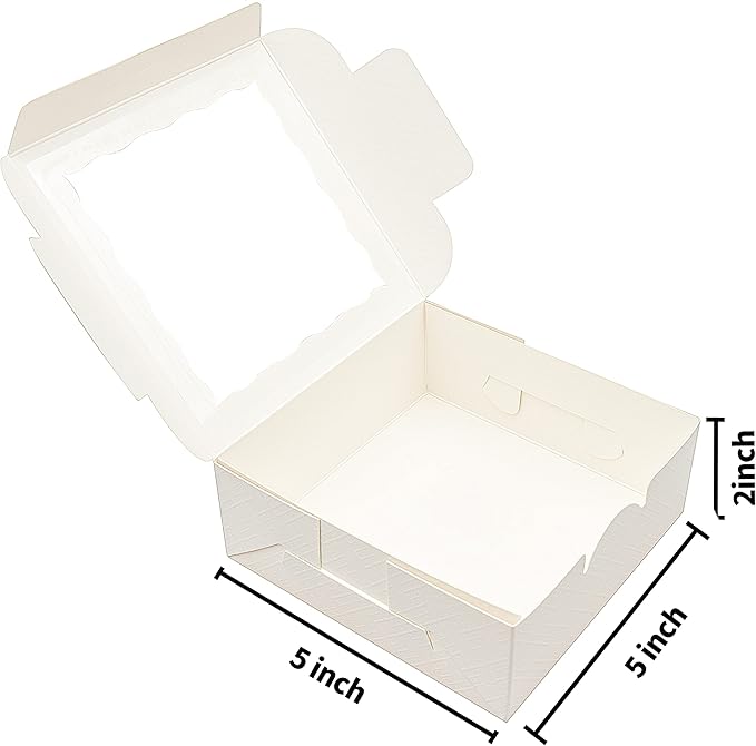 QULIT 50pcs 5x5x2 Inch Cookie Boxes with Window White Bakery Boxes Pastry Boxes for Macaroon Dessert Cupcake Donut Pastry Muffins