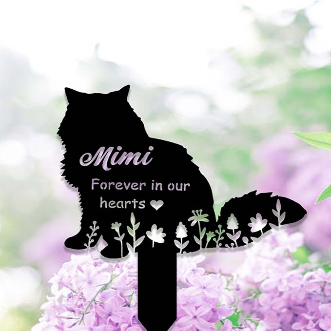Personalized Fluffy Cat Memorial Sign - Metal Custom Grave Marker Sign Yard Stake Decor Remembrance Sympathy Gift Dog Cat in Heaven Loss