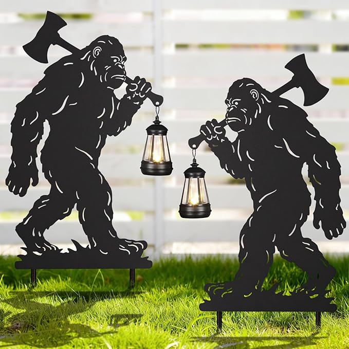 Bigfoot Metal Garden Stakes Decorative 2Pack,Solar Lights Outdoor Garden Decor Stake,Birthday Gifts for Mom Women,Decorative Metal Housewarming Ornament for Lawn Patio Yard Pathway Black.