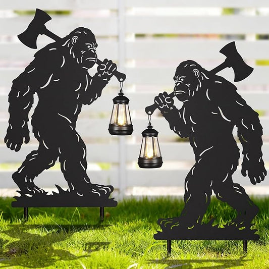 Bigfoot Metal Garden Stakes Decorative 2Pack,Solar Lights Outdoor Garden Decor Stake,Birthday Gifts for Mom Women,Decorative Metal Housewarming Ornament for Lawn Patio Yard Pathway Black.