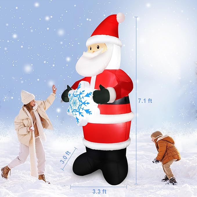 7FT Christmas Inflatable Outdoor Decoration Blow Up Santa Claus Hold Snowflake Yard Decor Built-in LED Lighted Xmas Garden Lawn Patio Party Holiday Ornaments