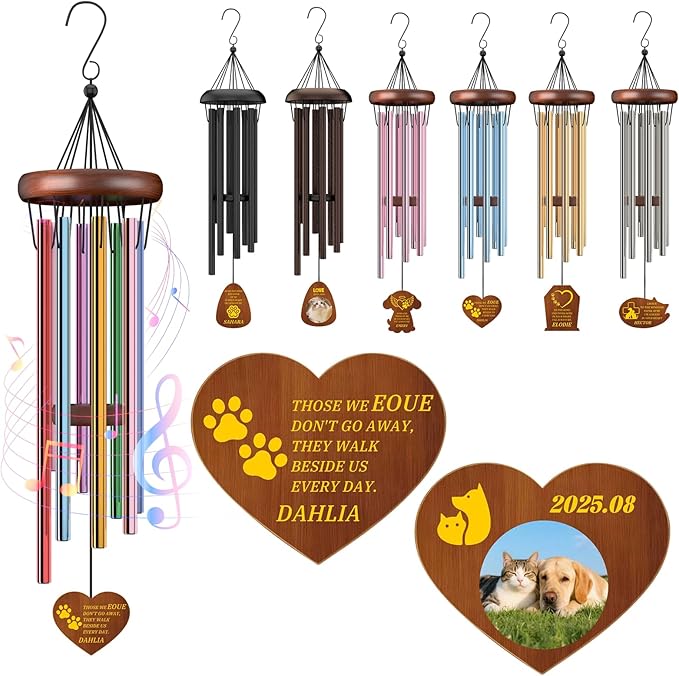 Personalized Pet Memorial Wind Chimes Custom - Custom Dog Memorial Wind Chime - Bereavement Gift for Pet Loss, Healing Wind Chimes for Loss of Cat (Heart Shape)
