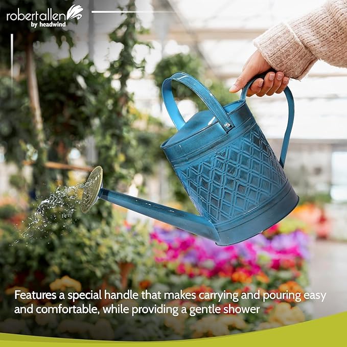 Headwind Wexley Metal Watering Can Outdoor – Mountain Blue Wave 2 Gallon Decorative Metal Watering Cans for Garden, Patio, and Indoor Plants – Durable, Stylish, and Easy to Use by Robert Allen